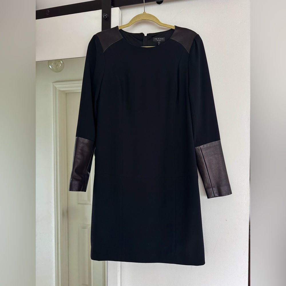rag & bone Black Mini Dress with Leather Accent